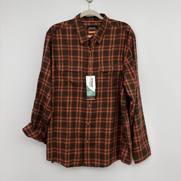NEW Orvis Mens L Tencel Wool Blend Orange Brown Button Down Casual Shirt - Picture 1 of 5